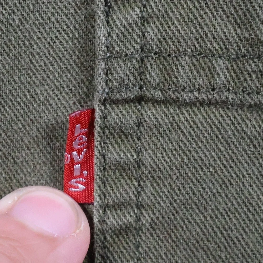 Vintage Levi's Shirt Mens L Red Tab Loose Fit Metal Button Army Green Denim‎ Y2K